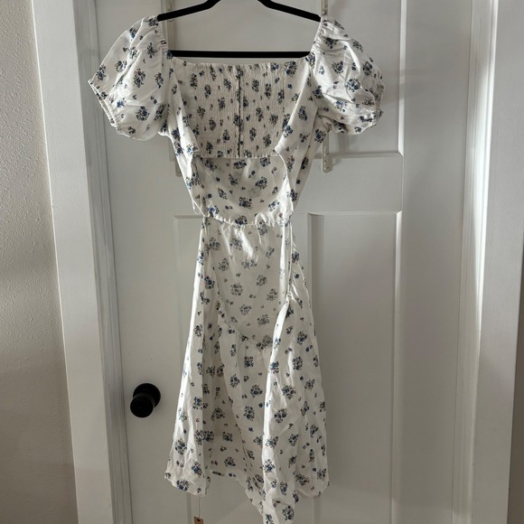 Reformation Emilia Floral Off Shoulder Mini Dress Puff Sleeve Sz 12 Cottagecore - Picture 2 of 7